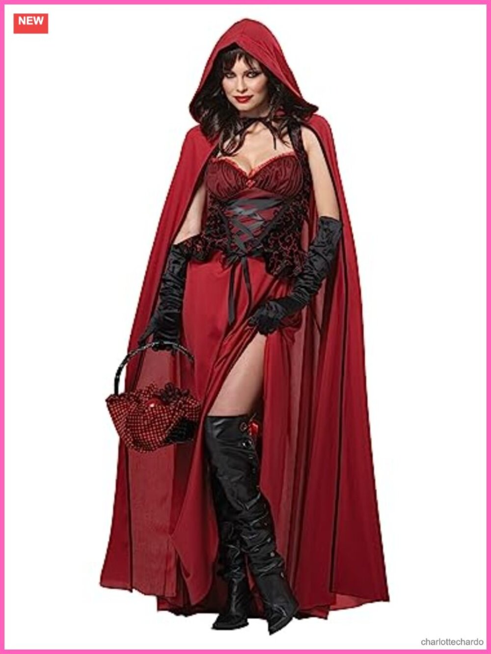 Dark Red Riding Hood Costume Dress Cloak Basket Hanky Knit